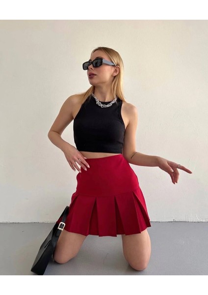 Altı Geniş Pileli Etek Bordo S24729 fiyatları