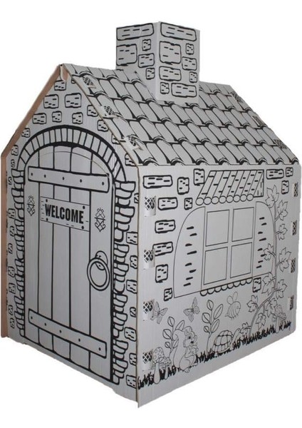 Çocuk Karton Boyama Evi (Beyaz)