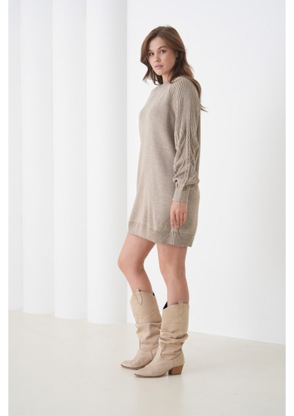 Kadın Kolları Uzun Kendinden Dokulu Bisiklet Yaka Tunik Boy Şık Kışlık Triko Kazak fiyatları