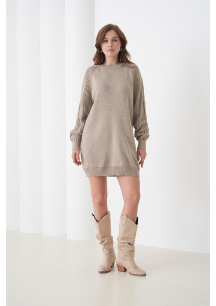 Kadın Kolları Uzun Kendinden Dokulu Bisiklet Yaka Tunik Boy Şık Kışlık Triko Kazak modelleri