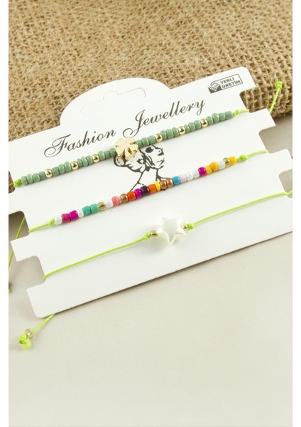 shop 3 Adet Yıldız Yonca Kum Boncuk Bileklik-Lila