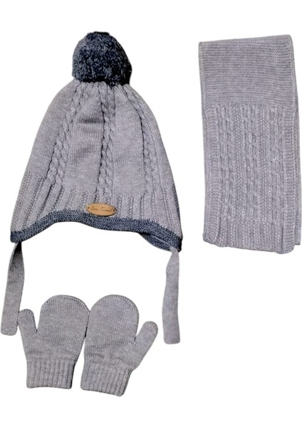 Kitti 0-12 Ay Erkek Çocuk Içi Polarlı Atkı Bere Eldiven 3'lü Takım