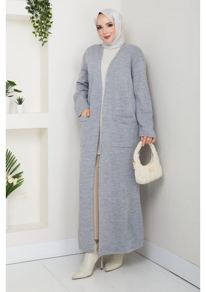 Kadın Çelik Örgü Cepli Uzun Triko Hırka -PMK482