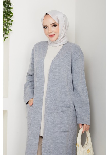 Kadın Çelik Örgü Cepli Uzun Triko Hırka -PMK482 fiyatları