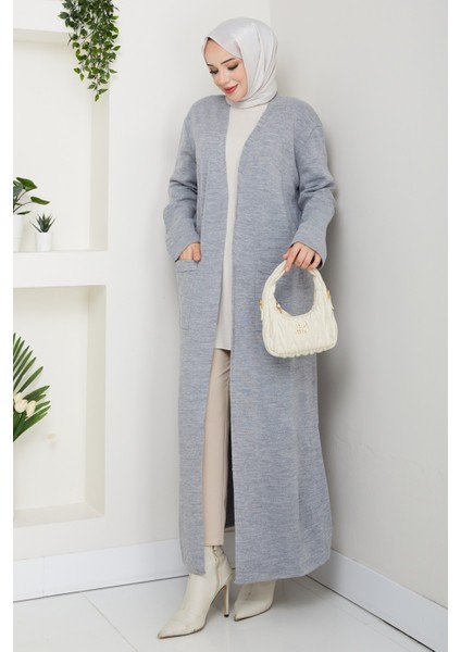 Kadın Çelik Örgü Cepli Uzun Triko Hırka -PMK482 modelleri