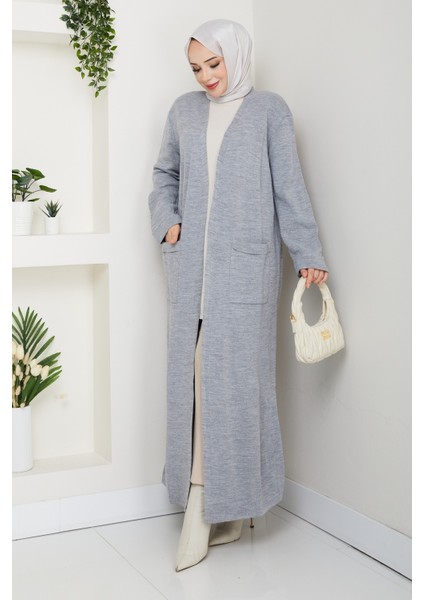 Kadın Çelik Örgü Cepli Uzun Triko Hırka -PMK482 fırsatları