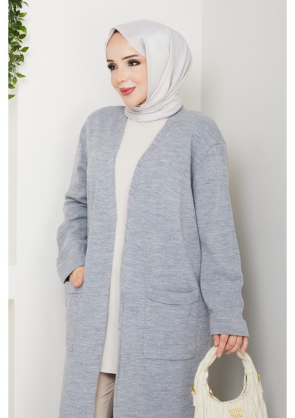 Kadın Çelik Örgü Cepli Uzun Triko Hırka -PMK482 indirimleri