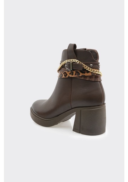 Hakiki Deri Fermuarlı Zincir Aksesuarlı Topuklu Kadın Bot modelleri