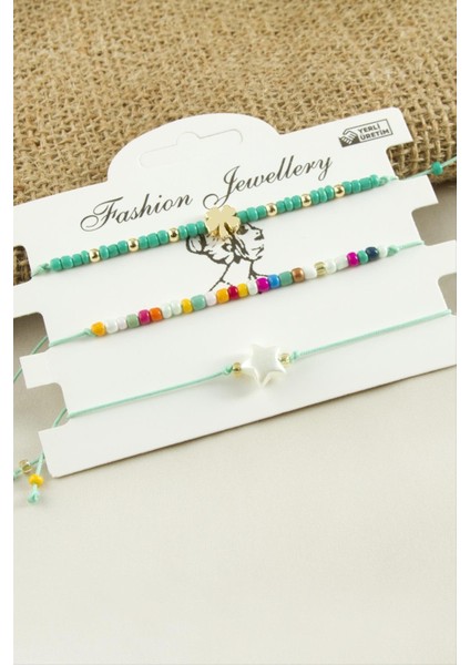 shop 3 Adet Yıldız Yonca Kum Boncuk Bileklik-Turkuaz modelleri