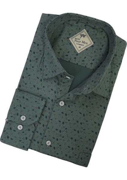 Klasik Geniş Kesim Desenli Uzun Kollu Erkek Gömlek