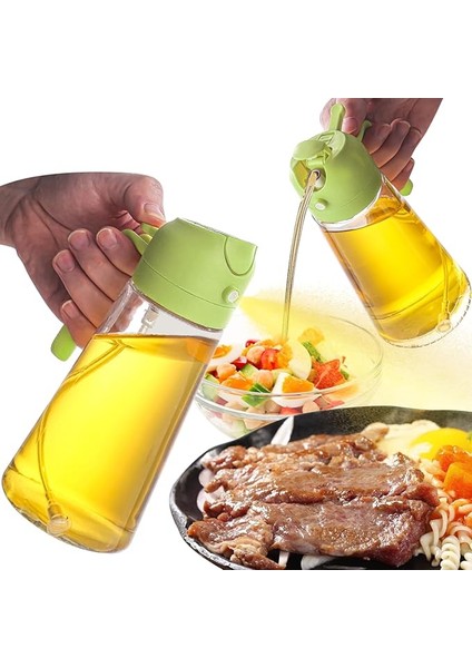 2'si 1 Arada Yağ Dağıtıcı ve Yağ Püskürtücü, Mutfak Spreyi Için Yağ Dispenseri, 470ML Zeytinyağı Şişesi, Pişirme, Mutfak, Salata, Derin Kızartma, Sirke, Barbekü Sprey Şişesi (Yeşil)