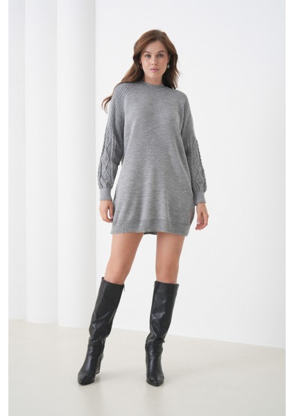 Kadın Kolları Uzun Kendinden Dokulu Bisiklet Yaka Tunik Boy Şık Kışlık Triko Kazak fiyatları