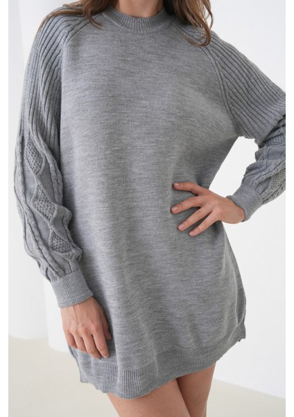 Kadın Kolları Uzun Kendinden Dokulu Bisiklet Yaka Tunik Boy Şık Kışlık Triko Kazak modelleri