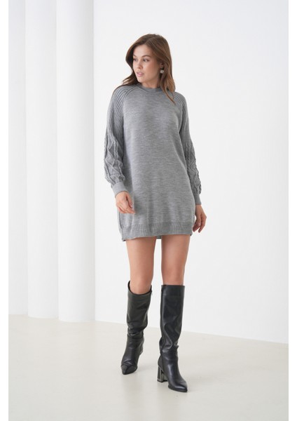 Kadın Kolları Uzun Kendinden Dokulu Bisiklet Yaka Tunik Boy Şık Kışlık Triko Kazak fırsatları