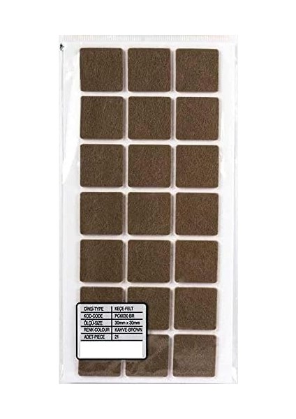 Yapışkanlı Keçe 30 * 30 mm 21 Adet