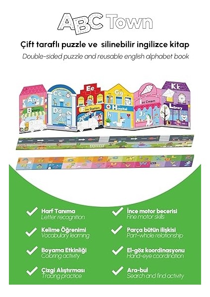 &amp; Folks Abc Town Multi Activity Set, Wipe Clean Foldable Book And Puzzle, Yol ve Alfabe Puzzle Kitap Seti, Alphabet Street, Abc Şehri Multi Aktivite Seti modelleri
