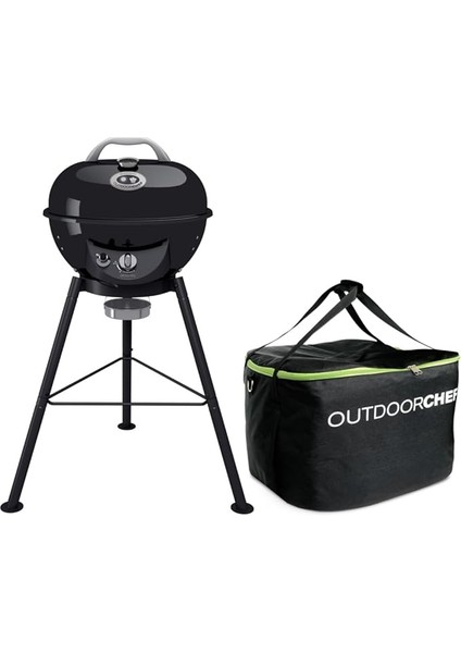 Chelsea 420 G Barbekü ve Taşıma Çantası Kamp Seti, Lpg'li Mangal Ayaklı, Entegre Termometre, Direkt Endirekt Izgara, Dumansız Izgara, Porselen Pişirme Haznesi, Siyah