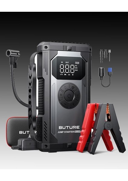 BETA06 4000A 23800MAH Lastik Şişirme Kompresörlü Taşınabilir Akü Takviye Kiti (Çanta + LED Lamba + Powerbank)