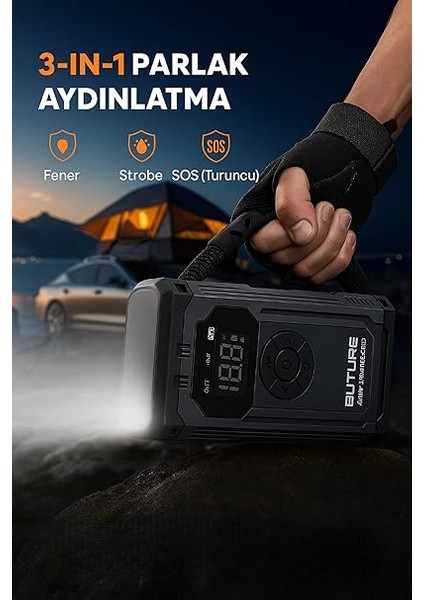 BETA06 4000A 23800MAH Lastik Şişirme Kompresörlü Taşınabilir Akü Takviye Kiti (Çanta + LED Lamba + Powerbank) modelleri