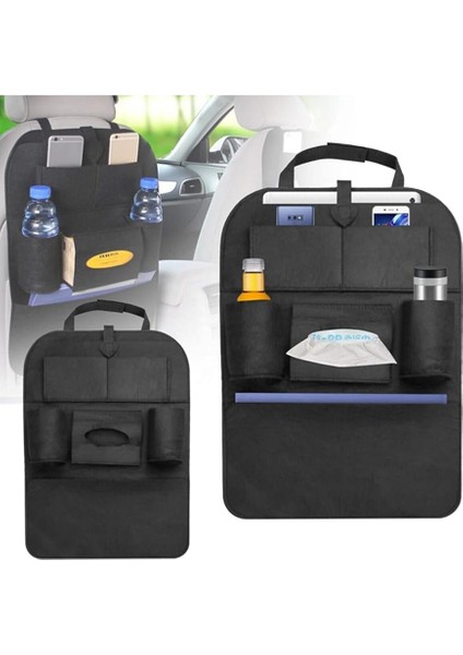 Araba Koltuk Arkası Düzenleme Organizeri Koltuk Arkası Eşya Düzenleyici Oto Kılıf Aksesuarı Koltuk Arkası Keçe Organizer (Siyah)