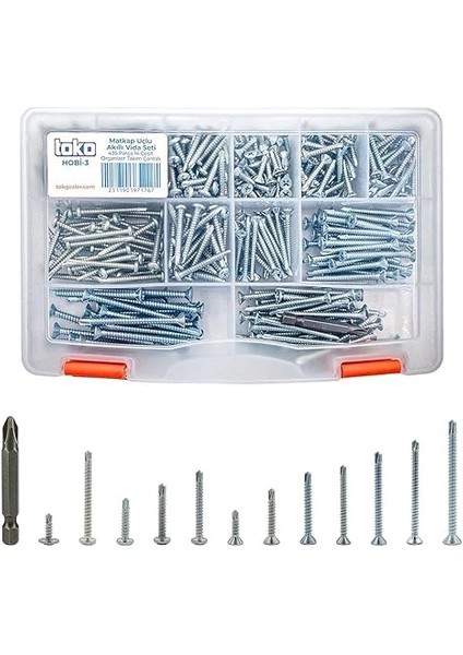 Hobi-3 Matkap Uçlu Akıllı Vida Seti 435 Parça 14 Çeşit Organizer Takım Çantalı