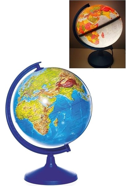 Store Işıklı Küre - 30 cm - Hem Siyasi Hem Fiziki Dünya Küresi En Büyük Boy Eğitici Yer Küre