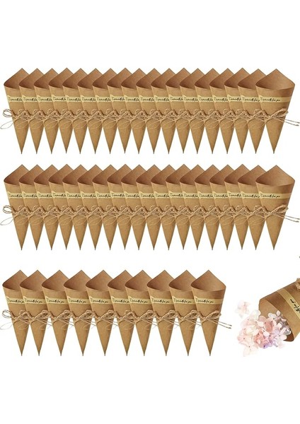 50 Adet Kraft Kağıt Konfeti Poşeti, Düğün Konfeti Poşeti, Iplik Süslemeli, Kağıt Düğün Konfeti Kozalakları, Şeker Çiçek Tabağı ve Konfeti Için (Kraft Kağıt Kahverengi)