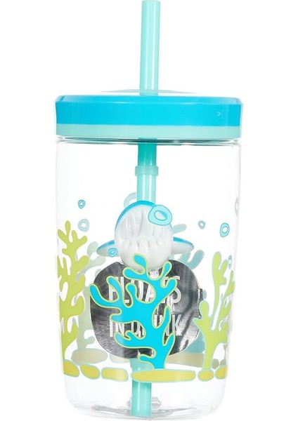 Yüzen Köpek Balığı Pipetli Tritan Bardak 470 Ml, Mavi