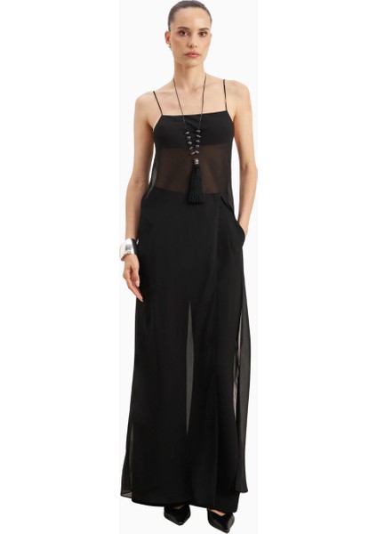 Kadın Şeffaf Şifon Uzun Askılı Camisole Bluz