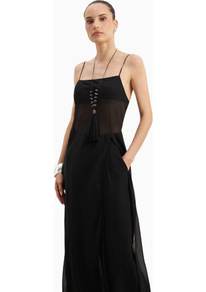 Kadın Şeffaf Şifon Uzun Askılı Camisole Bluz fırsatları