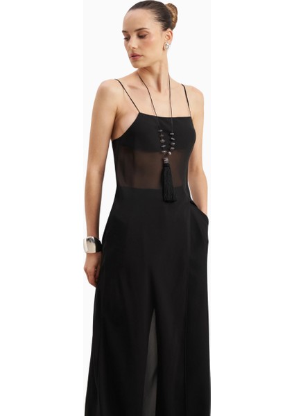 Kadın Şeffaf Şifon Uzun Askılı Camisole Bluz