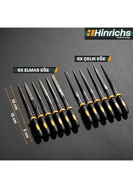 Metal ve Ahşap Dosya Seti 13 Parça - Kutu Içeriği: 6x Elmas Eğe, 6x Çelik Eğe, 1x Çelik Fırça - Profesyonel Eğe Seti, Mini Eğe Seti, Anahtar Eğe Seti, Iğne Eğe Seti, Ahşap Törpü modelleri