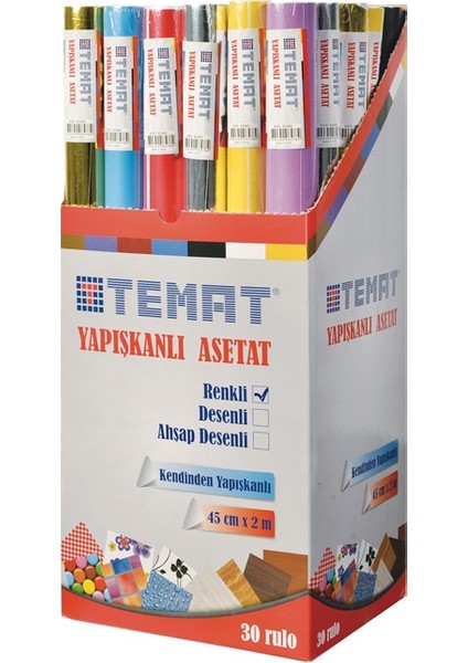 Temat 45 cm x 2 mt Renkli Yapışkanlı Asetat 92365