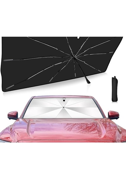 Içi Ön Cam Güneşliği, Katlanabilir Şemsiye Şeklinde Otomobil Ön Cam Güneşliği,%99 Etkin Koruma, Otomobil, Suv, (140 x 79 Cm)