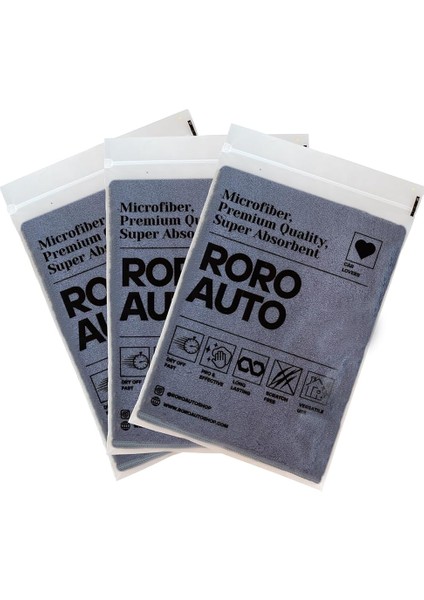 Auto Fuji 3'lü Mikrofiber Araç Kurulama Seti 40X40 Gri