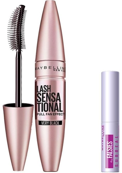 New York Lash Sensational Yelpaze Etkili Siyah Maskara 9.5 ml &amp;mini Falsies Surreal Maskara 4.7 ml Makyaj Seti