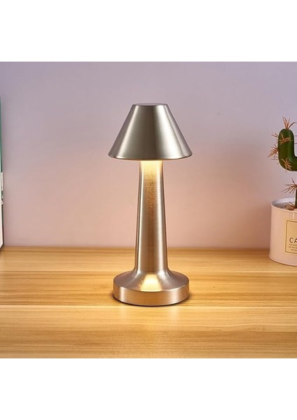 Masaüstü Dokunmatik Lamba Şarjlı 24 Saat Şarj Süresi Yumuşak Işık Otel ve Restoran Kullanımına Uygun Kitap Okuma Işığı Salon Yatak Odası Aydınlatma 23CM x 9cm Mnt1 (Silver)