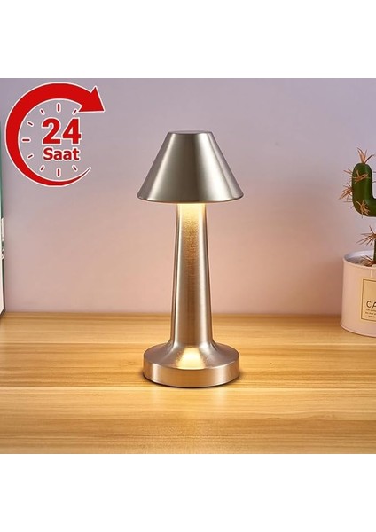 Masaüstü Dokunmatik Lamba Şarjlı 24 Saat Şarj Süresi Yumuşak Işık Otel ve Restoran Kullanımına Uygun Kitap Okuma Işığı Salon Yatak Odası Aydınlatma 23CM x 9cm Mnt1 (Silver) fiyatları
