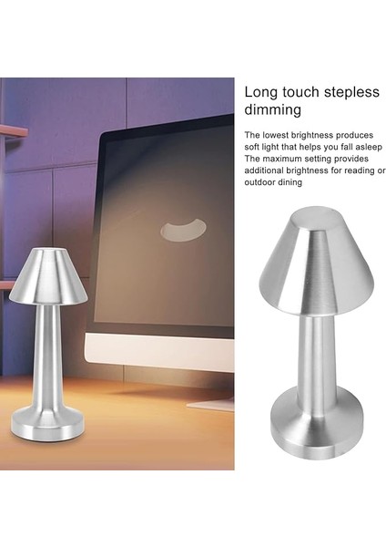 Masaüstü Dokunmatik Lamba Şarjlı 24 Saat Şarj Süresi Yumuşak Işık Otel ve Restoran Kullanımına Uygun Kitap Okuma Işığı Salon Yatak Odası Aydınlatma 23CM x 9cm Mnt1 (Silver) indirimleri