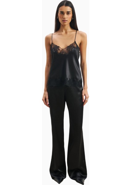 Satin Lace Detail Camisole V Yaka Kadın Bluz