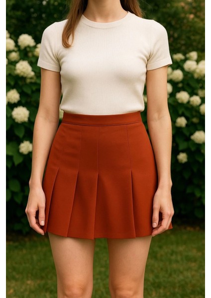 Üç Pileli Etek Kremit W24815