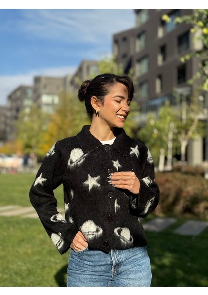 Gezegen Desenli Yumoş Sakallı Hırka