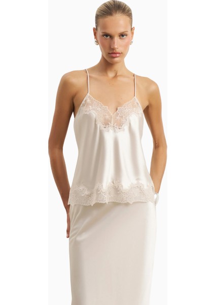 Satin Lace Detail Camisole V Yaka Kadın Bluz
