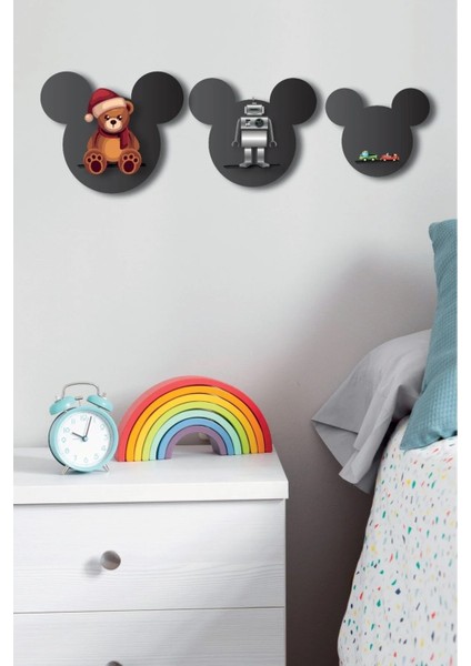 (3'lü) Dekoratif Mickey Mouse Çocuk Odası Duvar Rafı