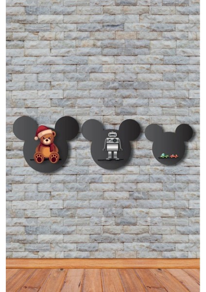(3'lü) Dekoratif Mickey Mouse Çocuk Odası Duvar Rafı modelleri
