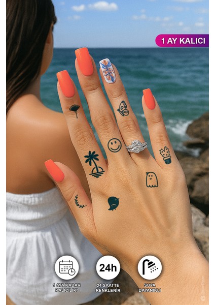 1 Ay Kalıcı Karışık Figürlü Minimal Dövme El Parmak Bilek Vücut Dövmesi