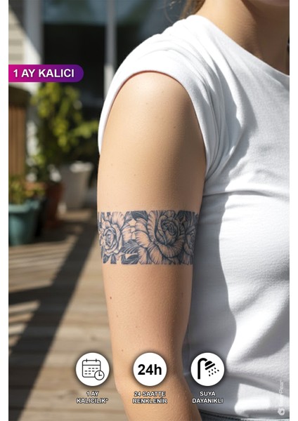 1 Ay Kalıcı Şerit Dövme Kol Bacak Bilek Vücut Dövmesi Armband Tattoo