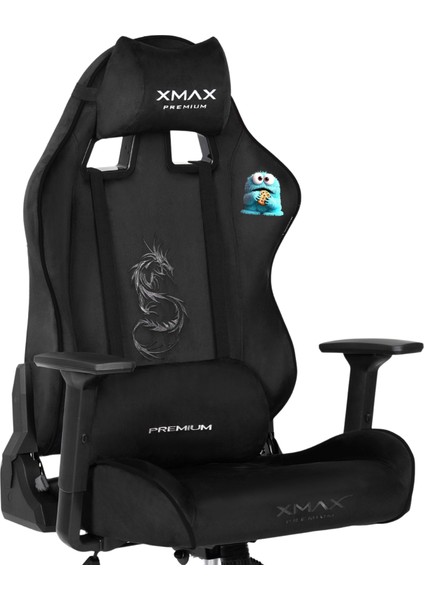 / Baskılı Rio Balerion Terletmez Kadife Kumaş Siyah Gaming Oyuncu Koltuğu / 120 kg Taşır