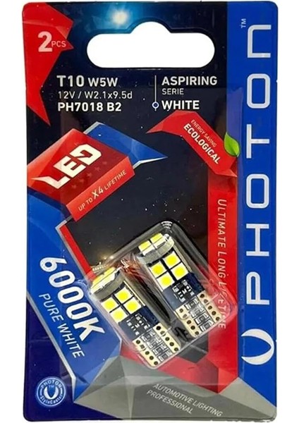 Büyük Dipsiz LED Beyaz T10 W5W 18LED 12V 6000K 2'li