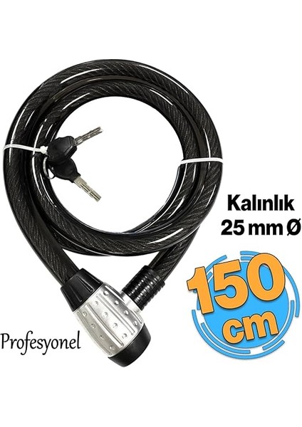 Motosiklet Bisiklet Halat Zinciri Hırsız Kilidi 150 cm Çelik Kilit Çap 25 mm Ø 1 Adet fırsatları